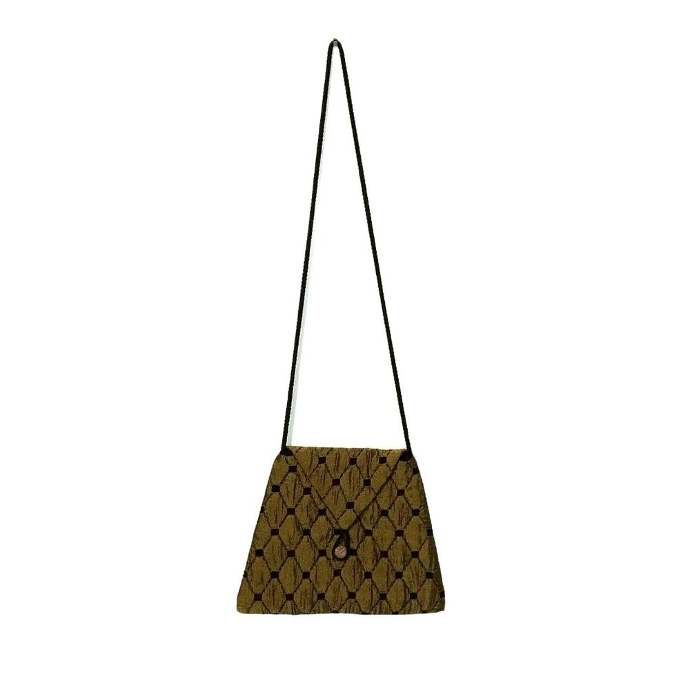 DANA HERBERT Olive Brocade Fabric w/ Black Diamond Pattern Envelope Crossbody